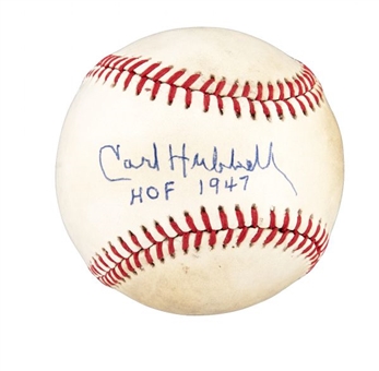 Carl Hubbell Single Signed ONL Giamatti Baseball with Hall of Fame Inscription